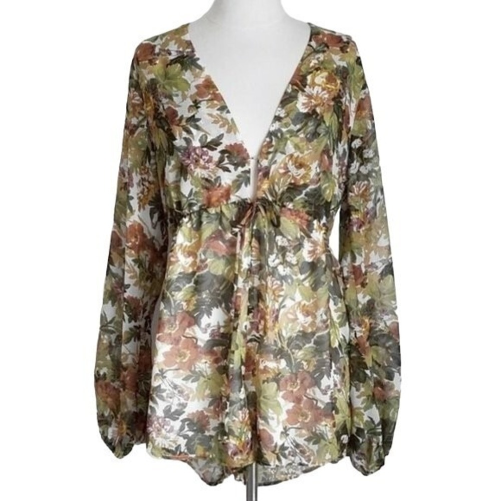 NWT Show Me‎ Your Mumu Green Floral Sexy Low-Cut Long-Sleeve Zoe Romper- XS